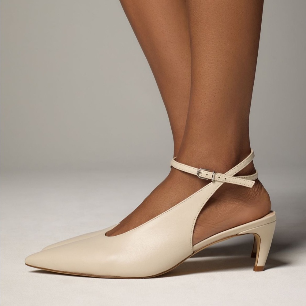 Anthropologie Cream Ankle-Wrap Kitten Heels